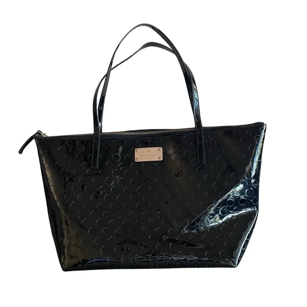 KATE SPADE New York Yaletown Sophie Black Patent Ace of Spades Zip-Top Tote Bag